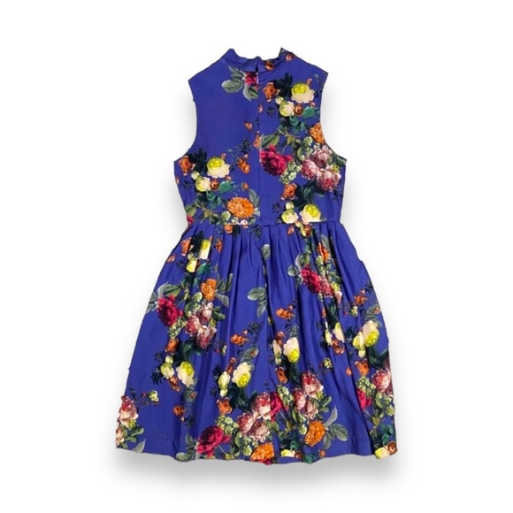 Anthropologie Bea & Dot Floral Dress Pleated Skirt Tie Neck Size Small Pockets - Picture 2 of 5